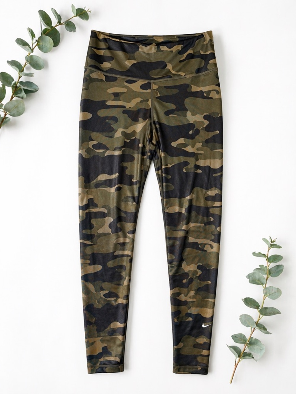 Nike Dri Fit Camo Leggings High Rise Green Black Gym Yoga Medium